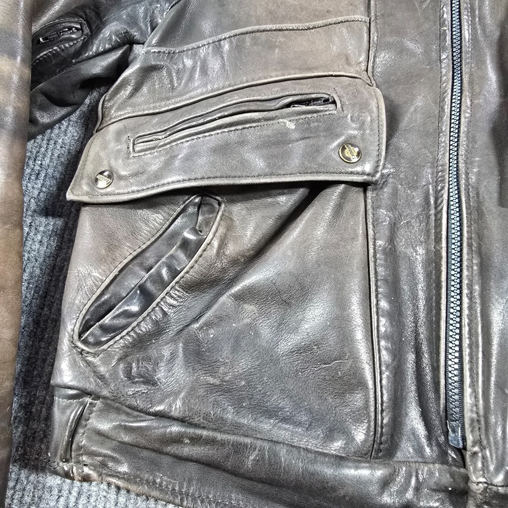 Vintage Brooks Motorcycle Jacket Mens 44 Brown Leather Full Zip Grunge USA Made - Picture 9 of 14
